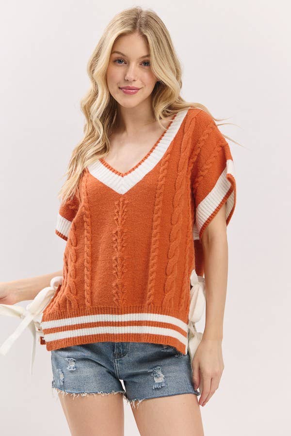 Gameday Cable Knit Varsity Sweater Vest