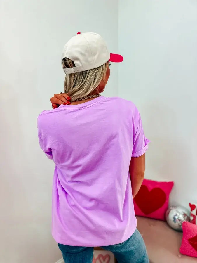 Heart Pocket Neon Violet Graphic Tee