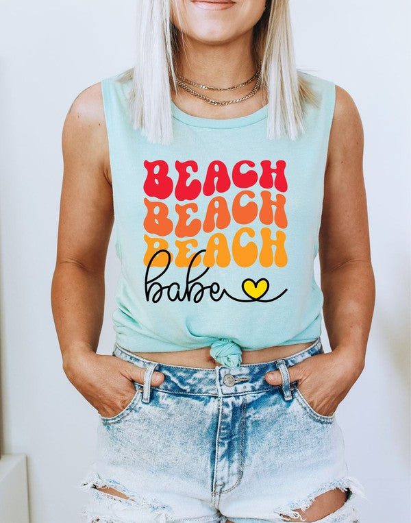 Stacked Beach Babe Graphic Flowy Muscle Tank