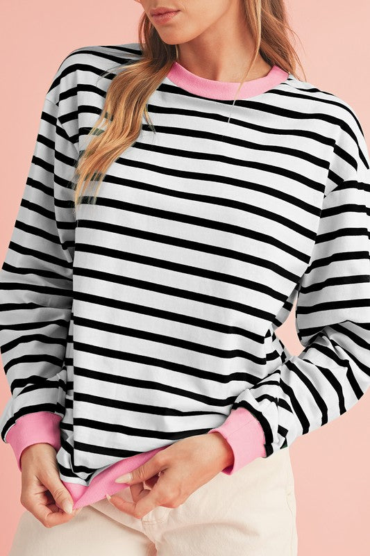 Cotton Stripe Drop shoulder Sweatshirt