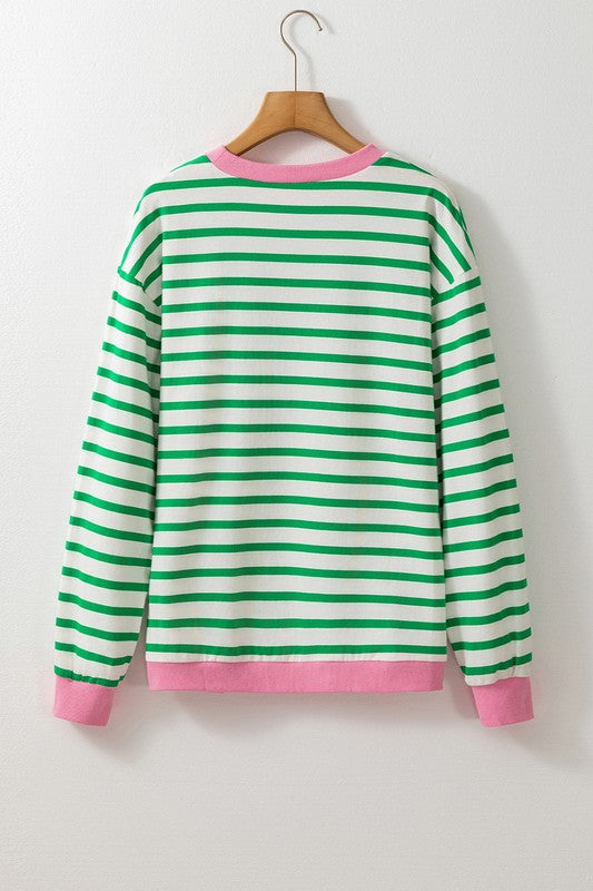 Cotton Stripe Drop shoulder Sweatshirt