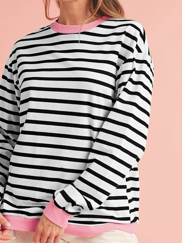 Cotton Stripe Drop shoulder Sweatshirt