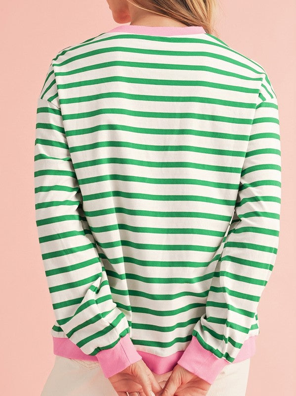 Cotton Stripe Drop shoulder Sweatshirt