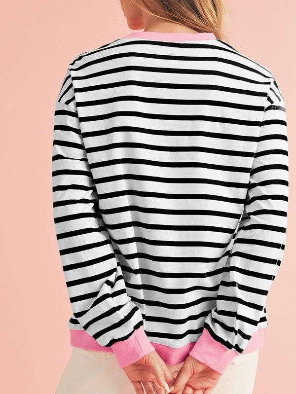 Cotton Stripe Drop shoulder Sweatshirt