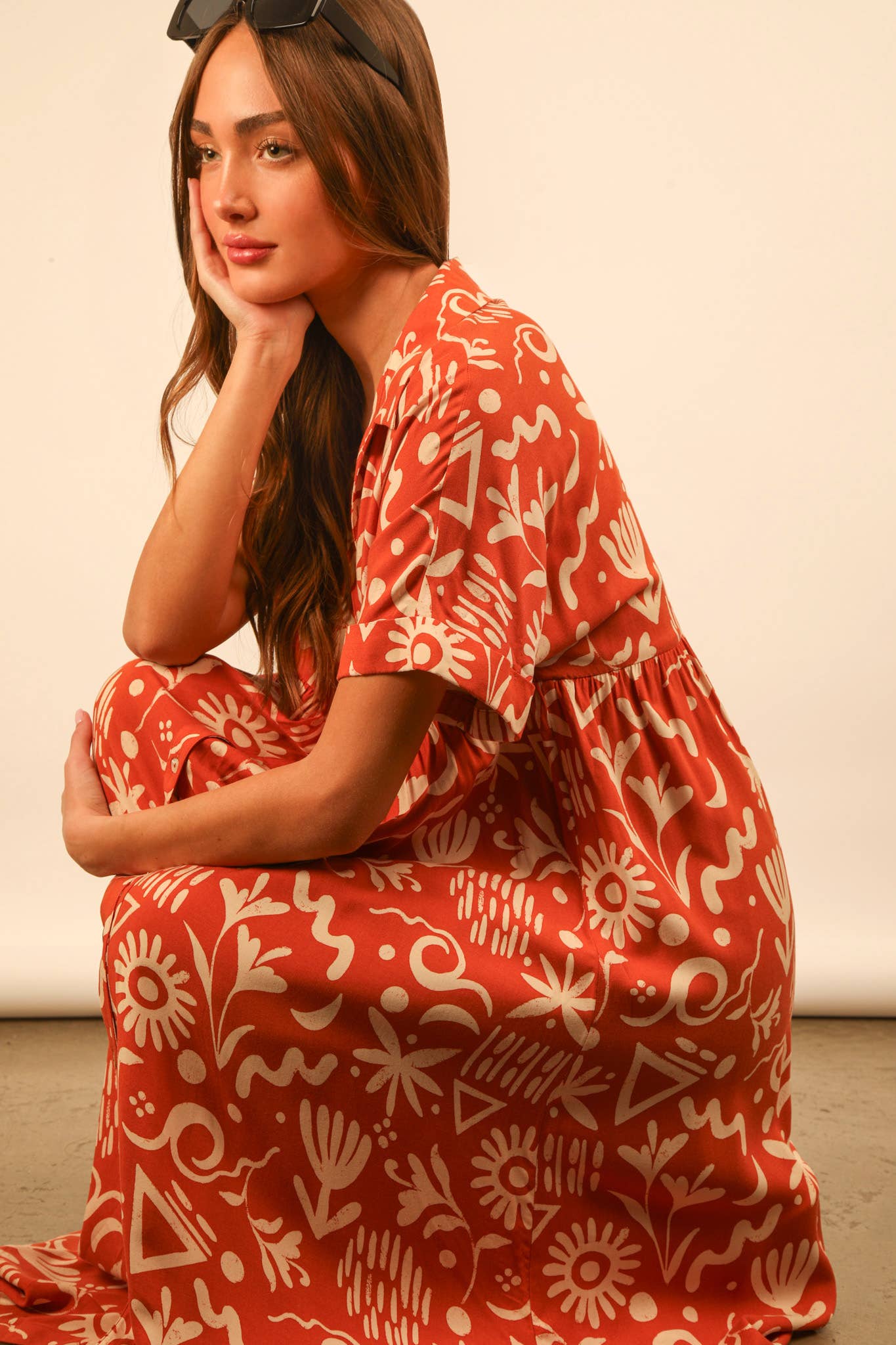 PLUS SIZE Oversized Printed Shirt Midi Dress