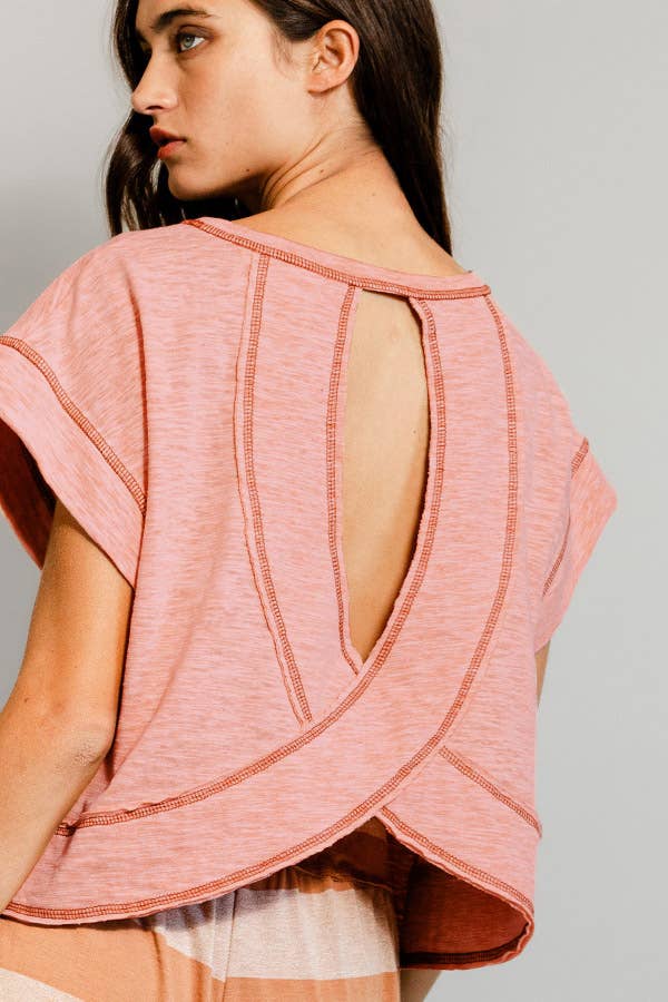 Overlap Open Back Reverse Stitched Crop Top