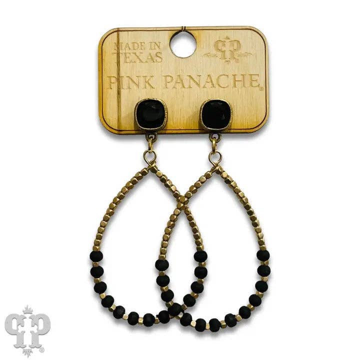 Round wood and gold bead teardrop earring with Austrian crystal