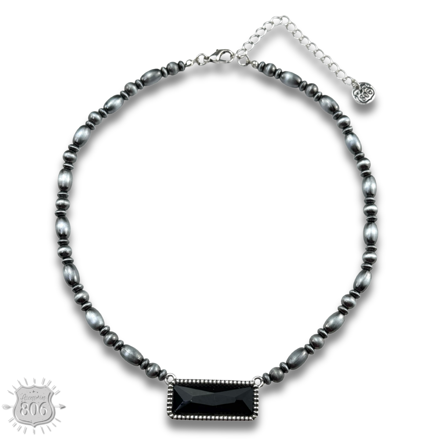 Rectangle rhinestone, burnished bead necklace