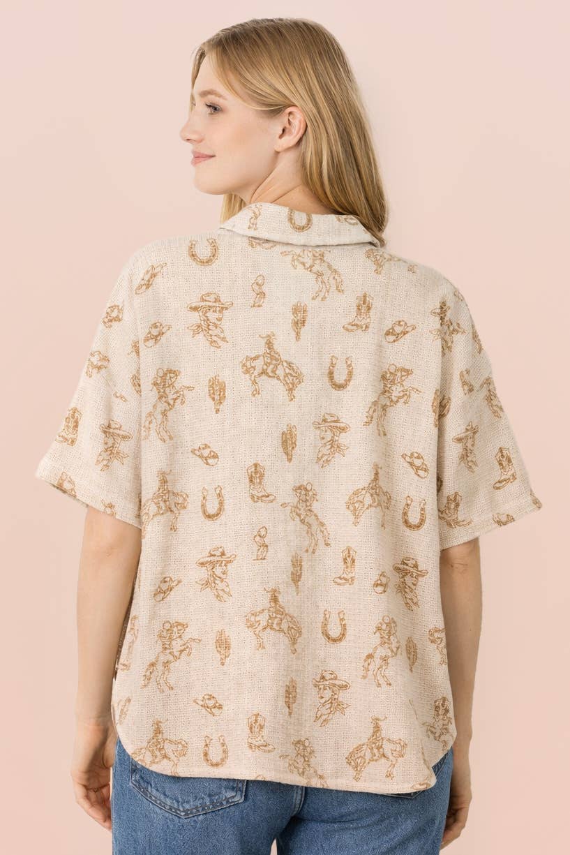 Western Graphic Button-Down Shirt Top