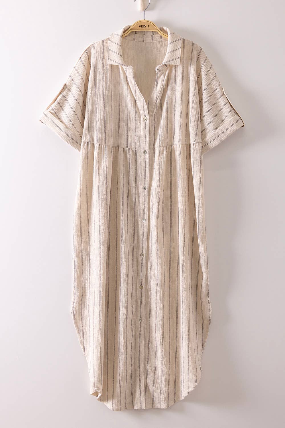 2019 dress linen Striped Midi Button Down Shirt – Vaughan St Mercantile Linen is the perfect engflo11307 Color:Beige Graphic Lines Beach Destination Wedding Guest