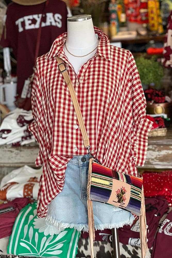 Plaid Print Button Up Oversize Blouse
