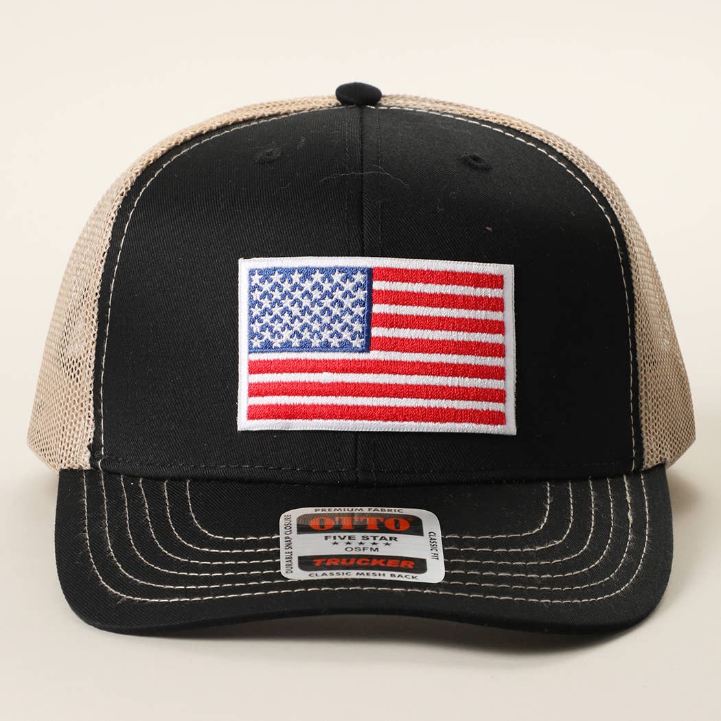 USA Flag Embroidered Patch Mid-Profile Trucker Hat