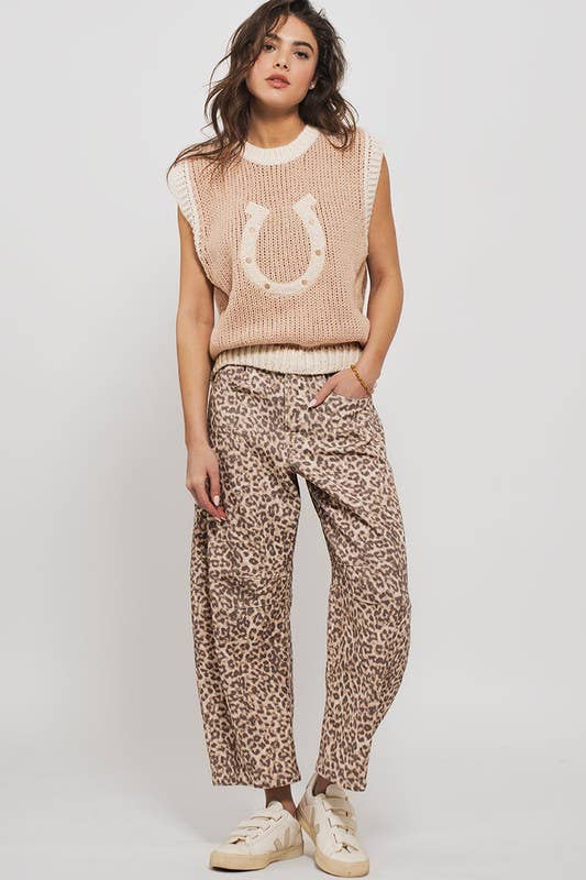 Leopard Print Barrel Jeans