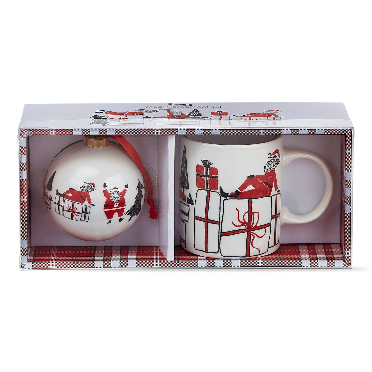 Posing Santa Mug & Ornament Set Red Bone China Christmas