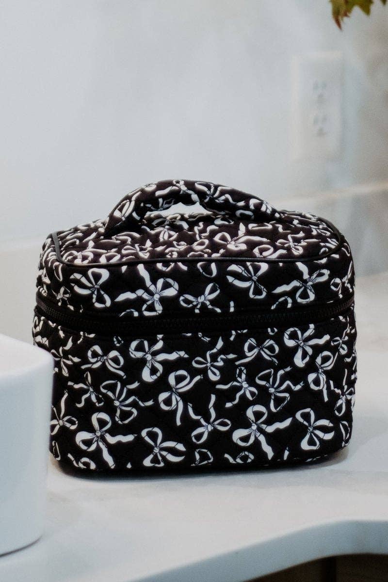 Black & White Bows All Over Travel Makeup Bag