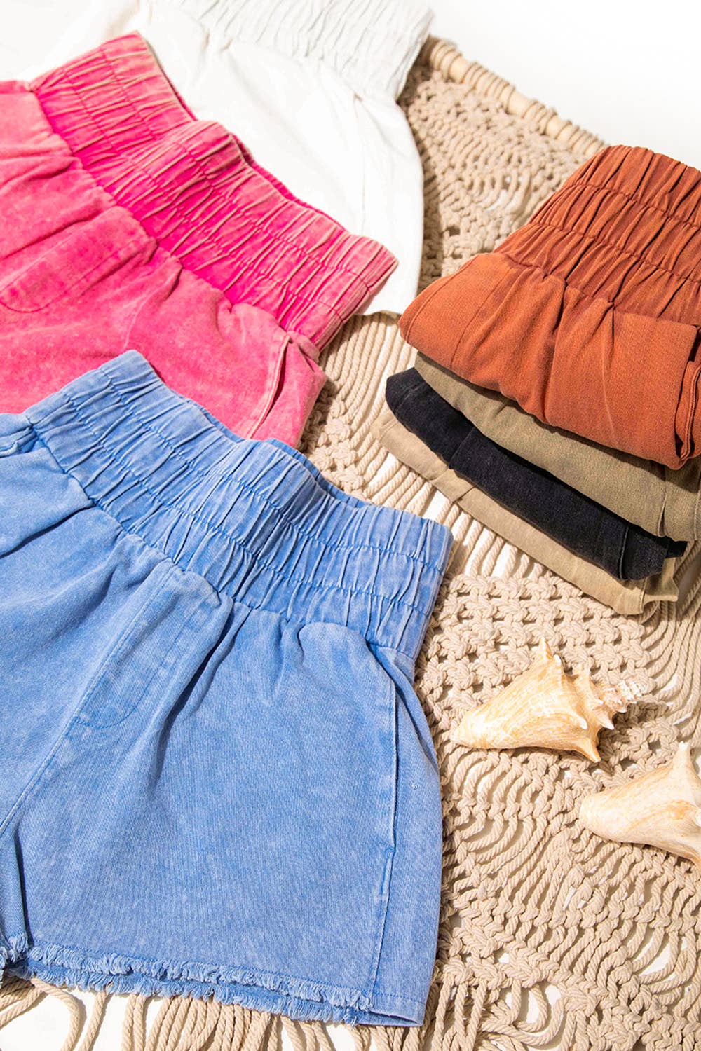 High-Waist Washed Twill Shorts