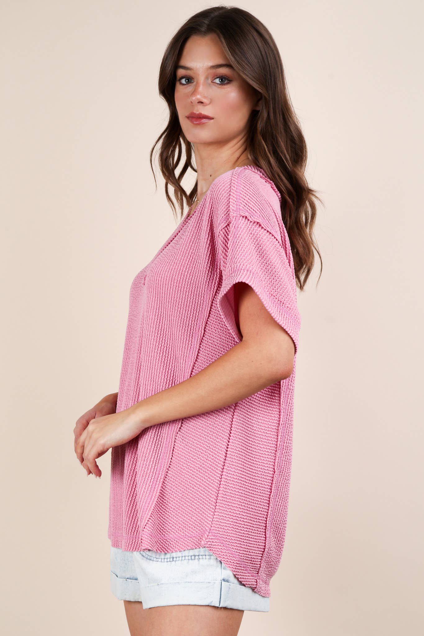 Soft Two Tone Casual Comfy Ribbed Knit Top