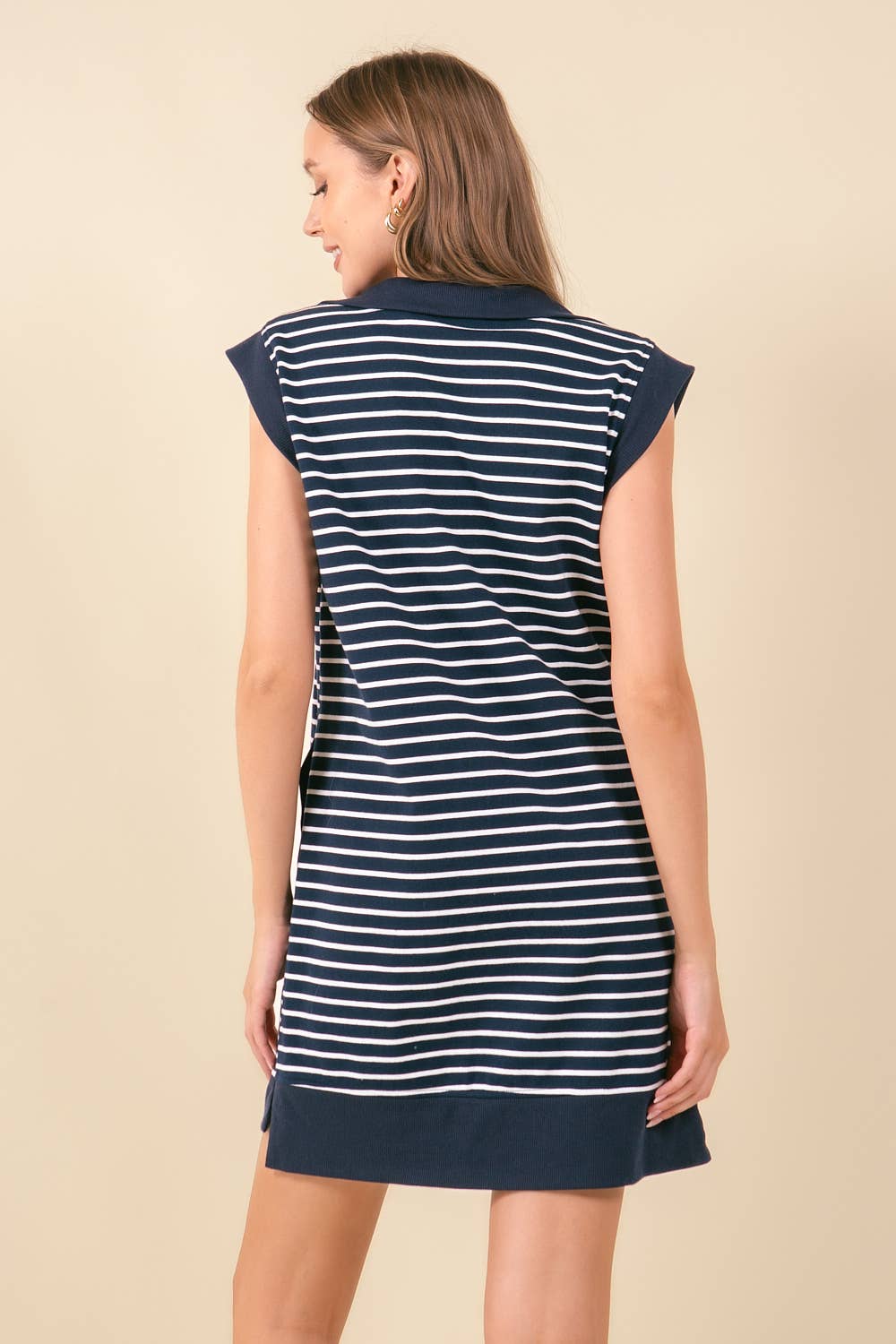 STRIPED FRENCH MINI DRESS W/ SIDE POCKETS - 27871D