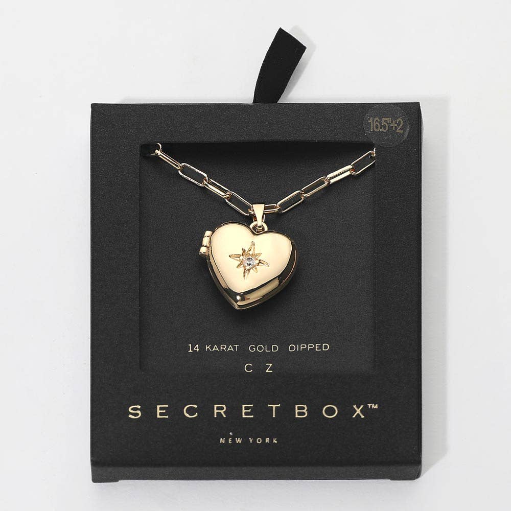 SECRET BOX 14K Gold Heart Locket Necklace