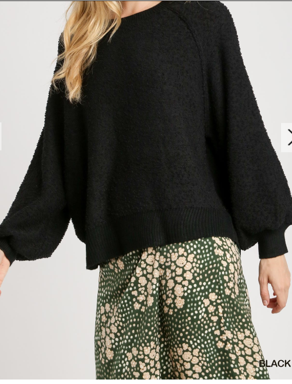 Puff Sleeve Boat Neck Sweater
