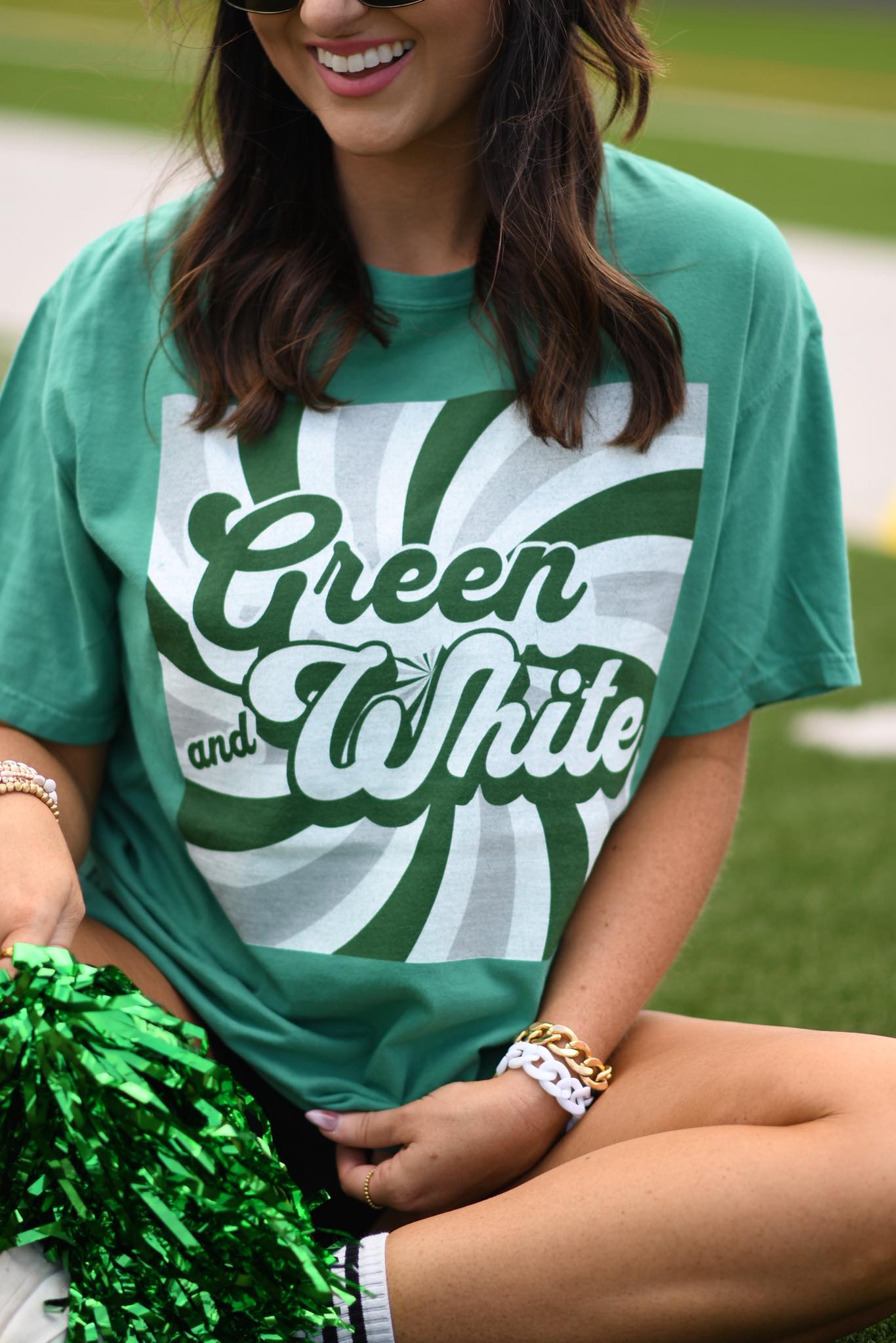 Green and White Game Day Retro Tee