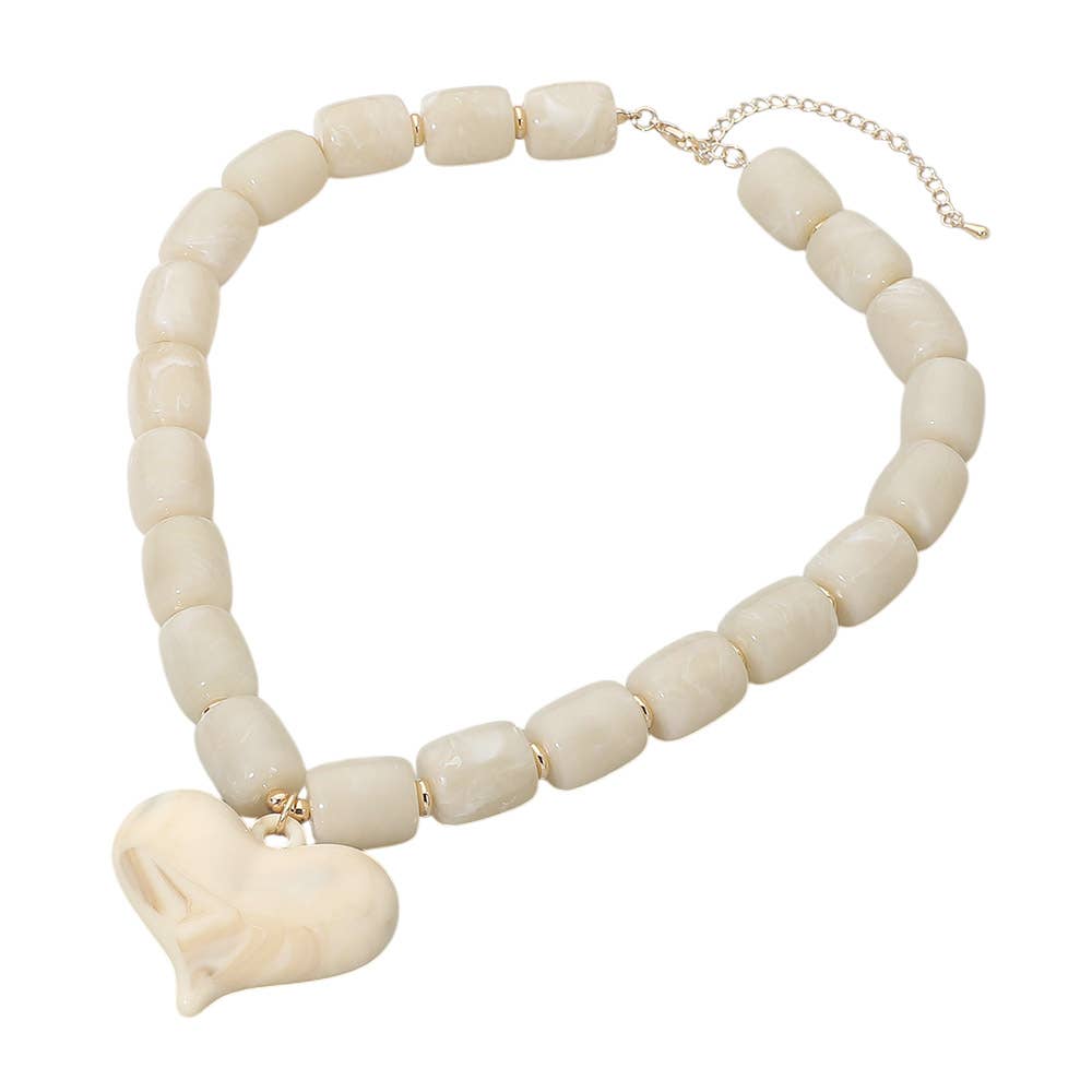 Chunky Resin Heart Pendant Beaded Statement Necklace