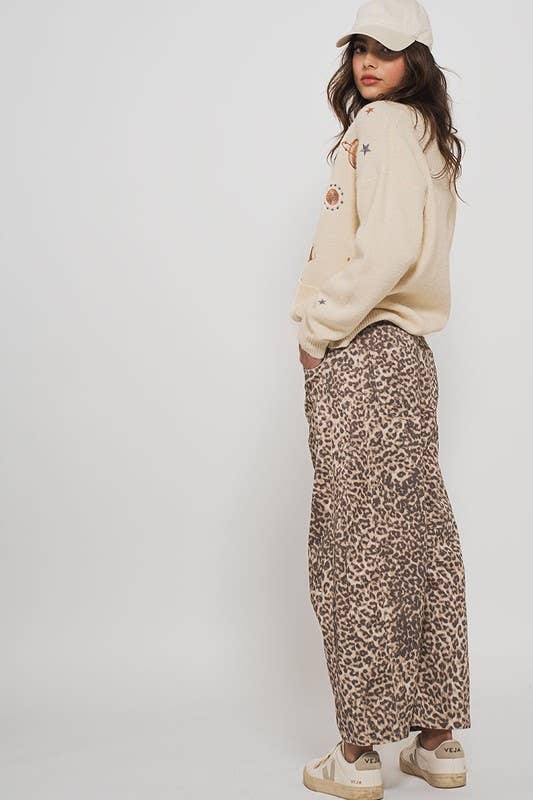 Leopard Print Barrel Jeans