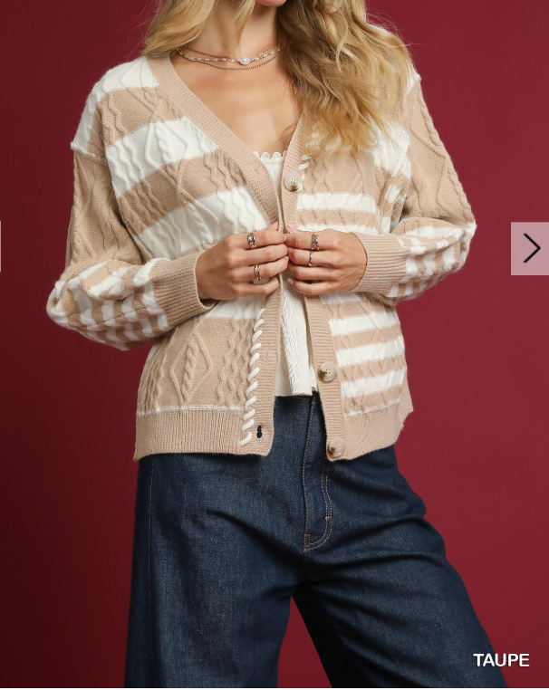 Textured Stripe Button-Up Cardigan