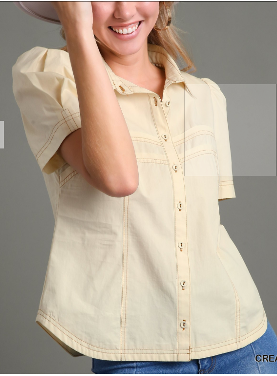 Button Up Colored Stitched Shirt