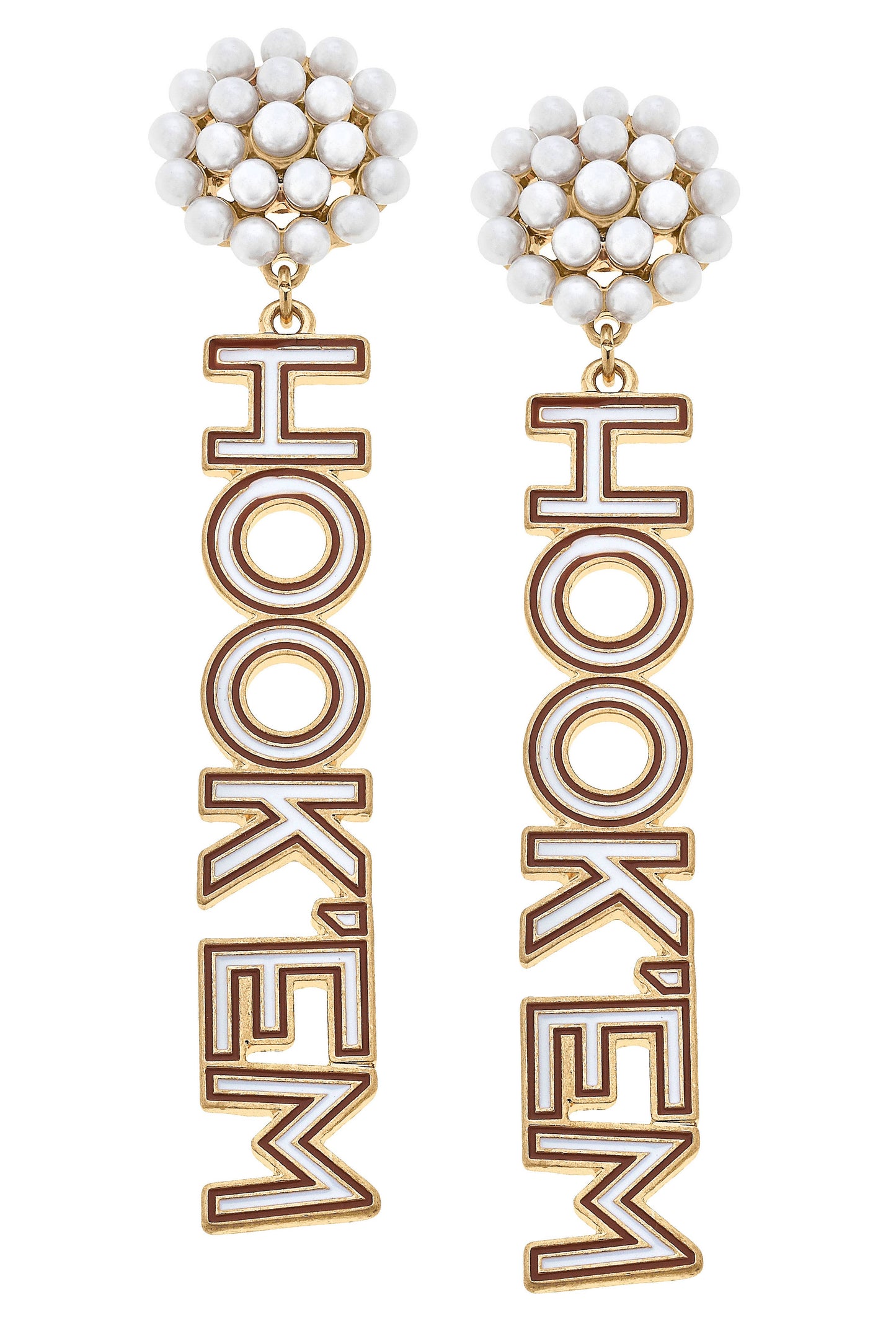 Texas Longhorns Pearl Cluster Outline Enamel Drop Earrings