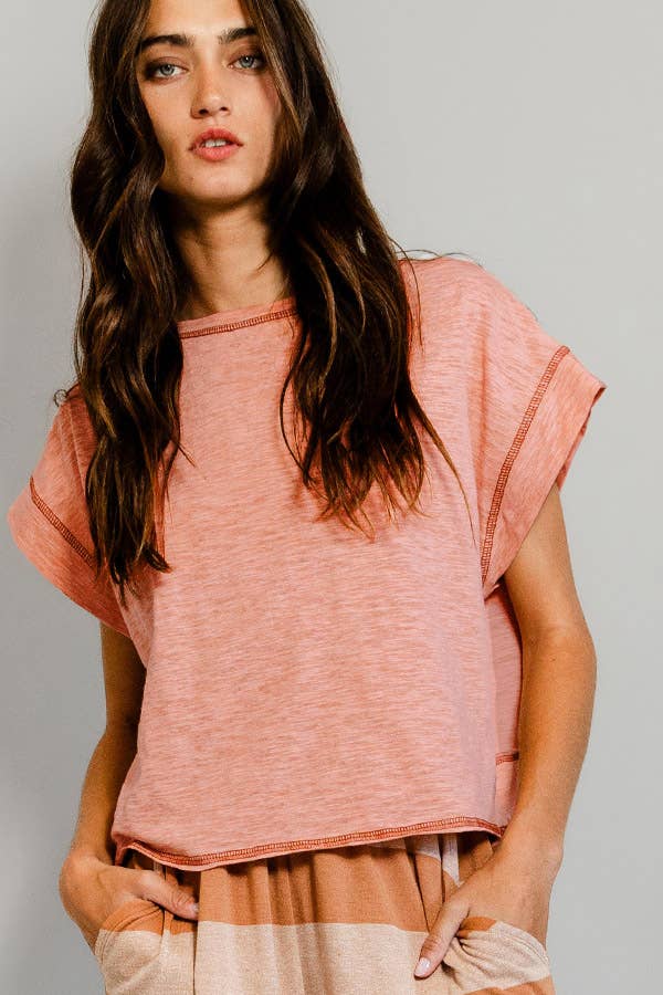 Overlap Open Back Reverse Stitched Crop Top