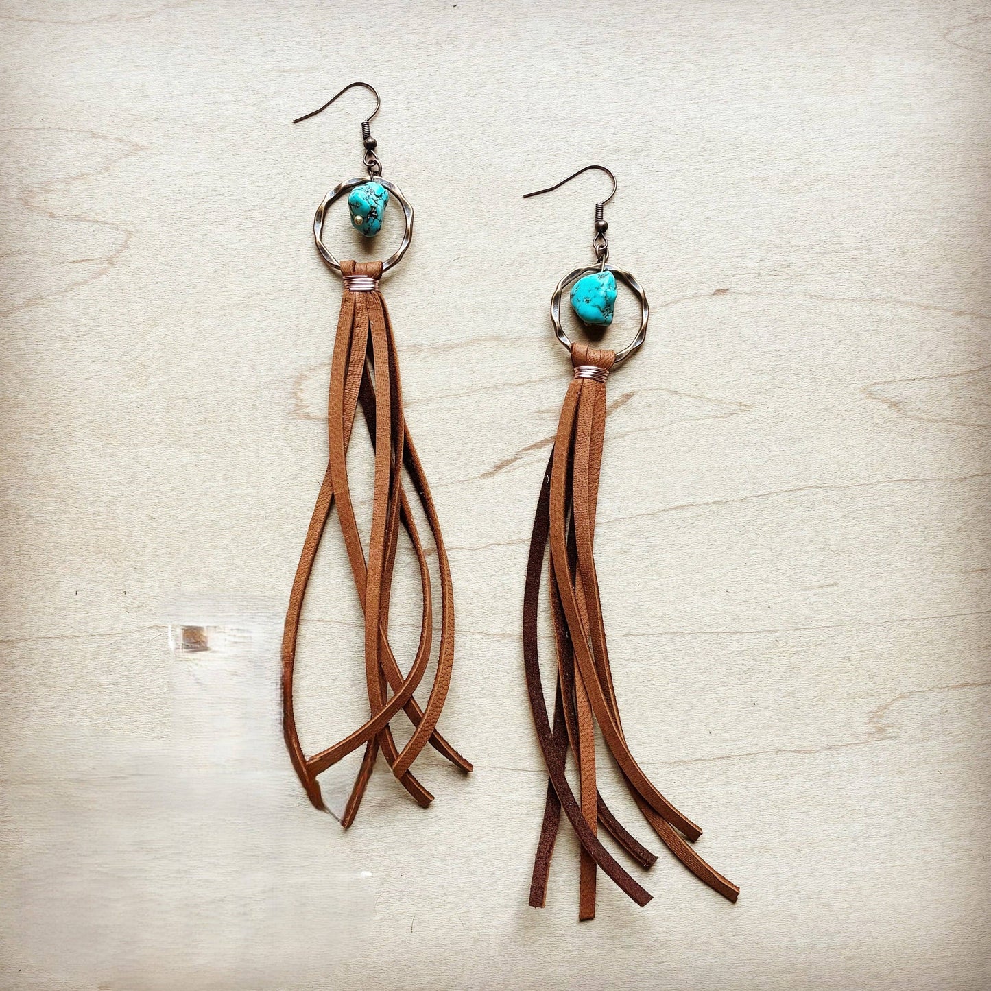 Turquoise Drop Earrings w/ Suede Leather Tassel