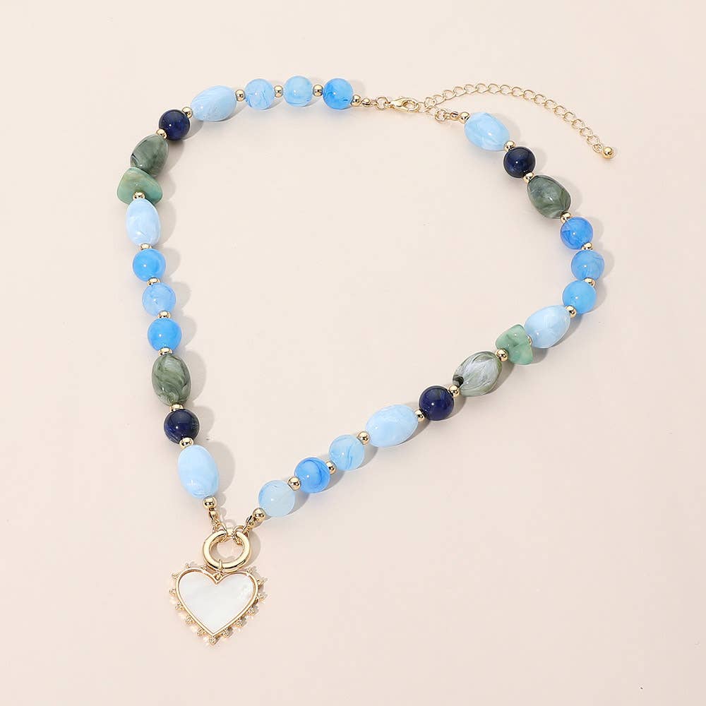 Heart Pendant Ring Accent Mixed Bead Necklace