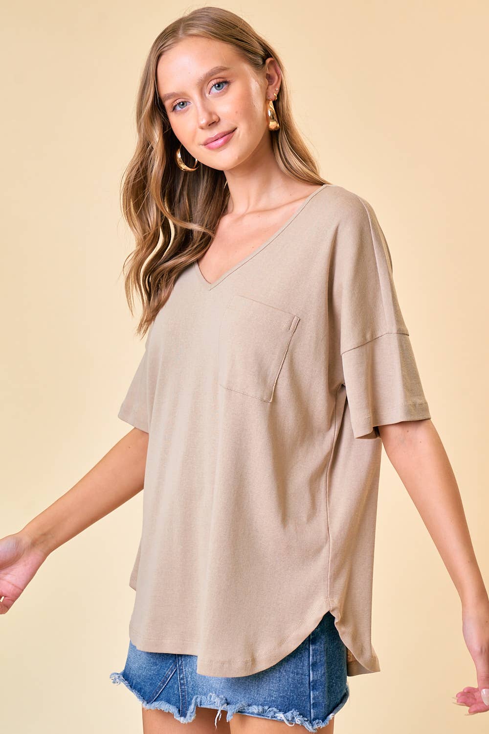 OVERSIZED V-NECK KNIT TOP - Khaki