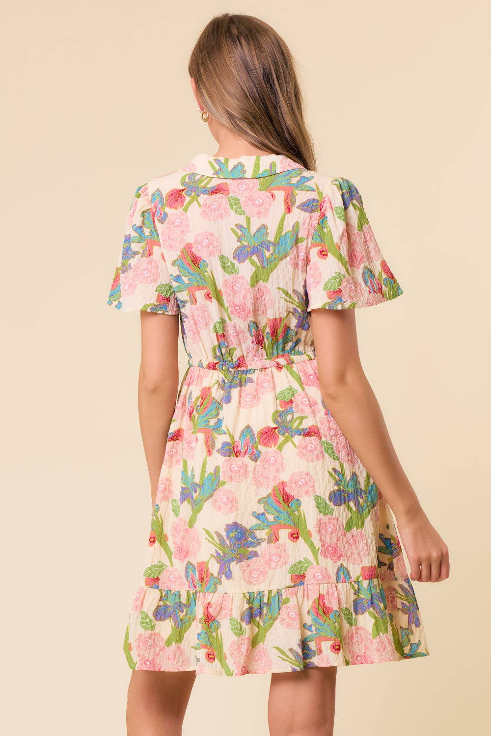 V-NECK FLUTTER SHORT SLEEVE MINI DRESS