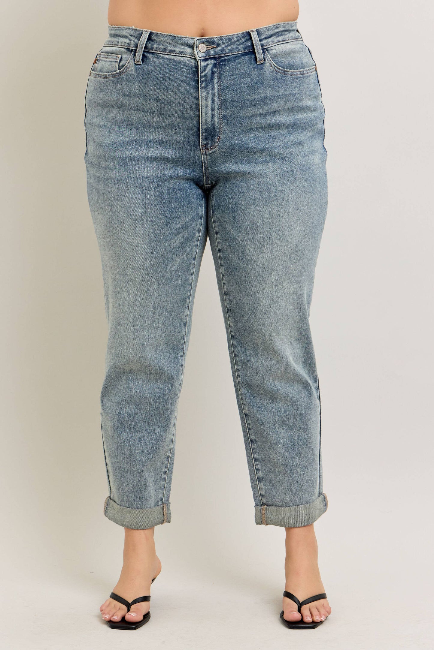 Vintage Wash Double Roll Cuff Boyfriend Judy Blue