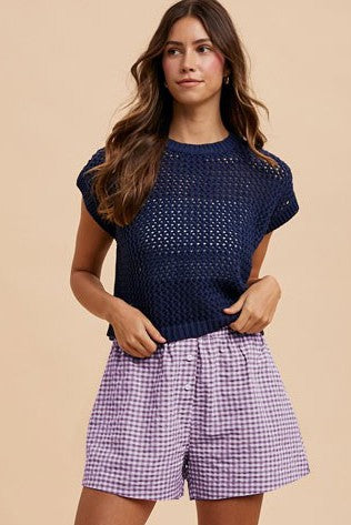 Purple Gingham Check Boxer Flare Shorts