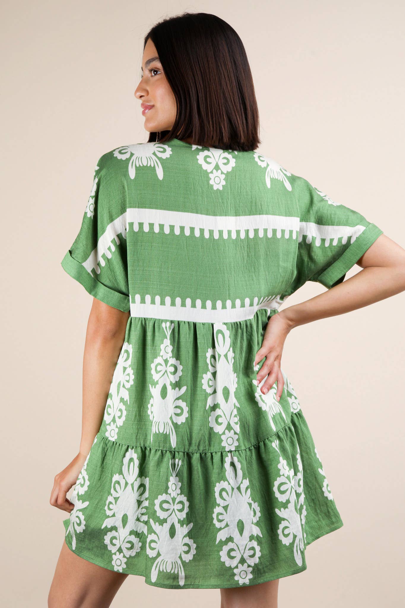 PLUS SIZE Printed V-Neck Woven Mini Dress