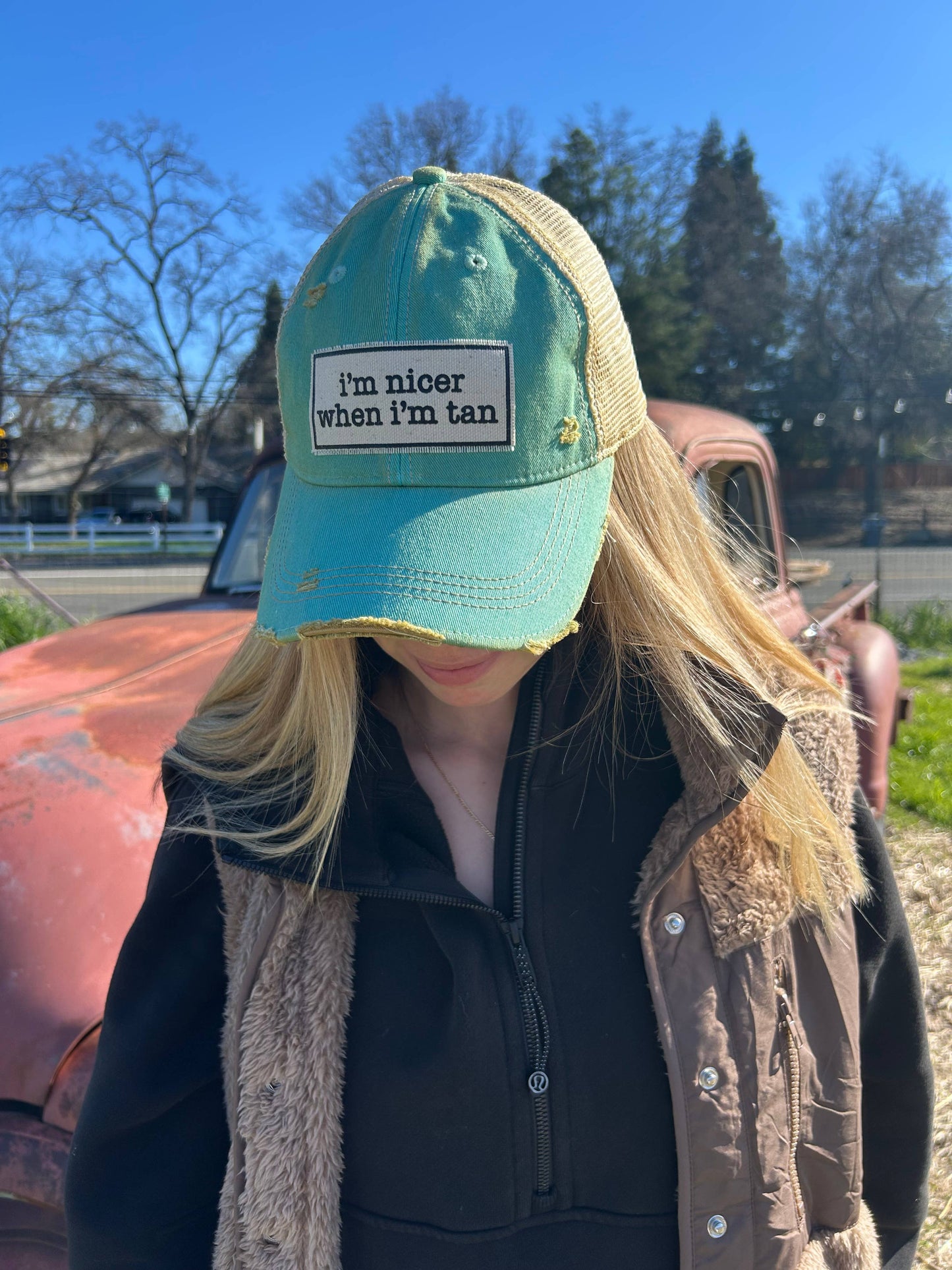 I'm Nicer When I'm Tan Distressed Trucker Hat Baseball Cap