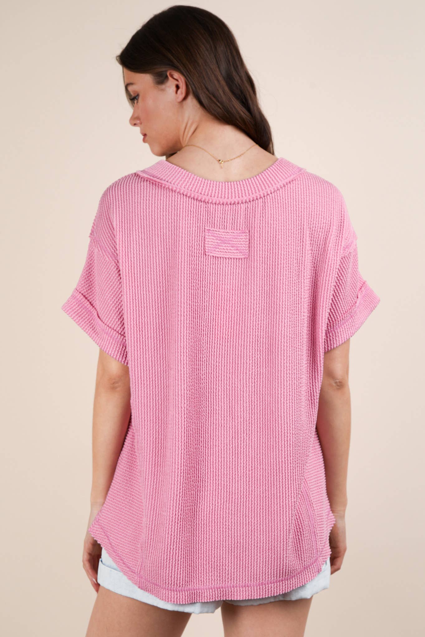 Soft Two Tone Casual Comfy Ribbed Knit Top