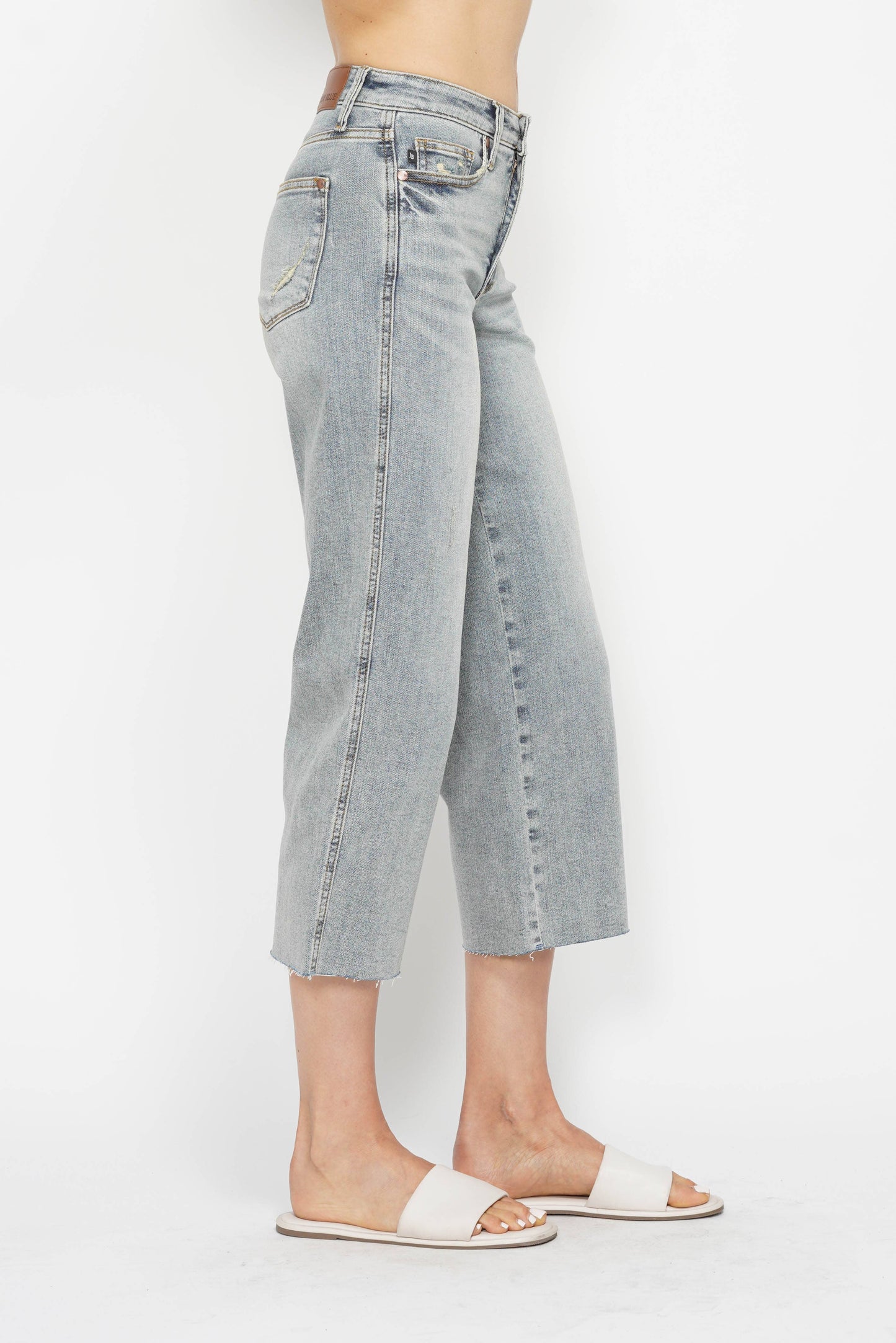 Mid-Rise Tummy Control Raw Hem Crop Wide Judy Blue