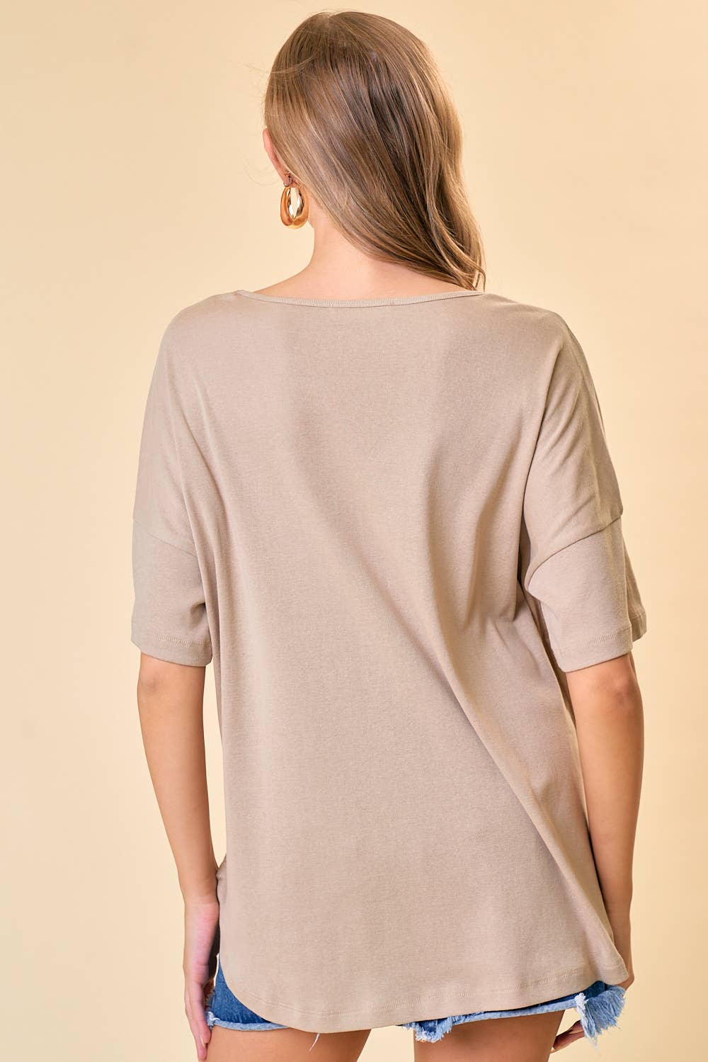 OVERSIZED V-NECK KNIT TOP - Khaki