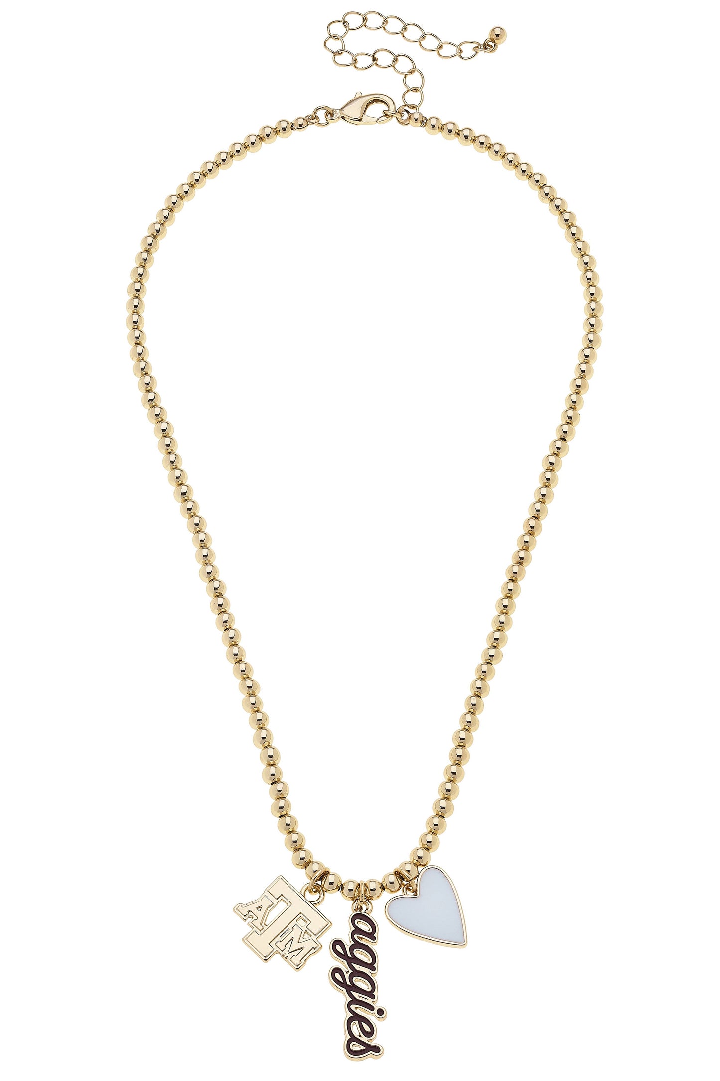 Texas A&M Aggies Ball Bead Charm Necklace in Shiny Gold