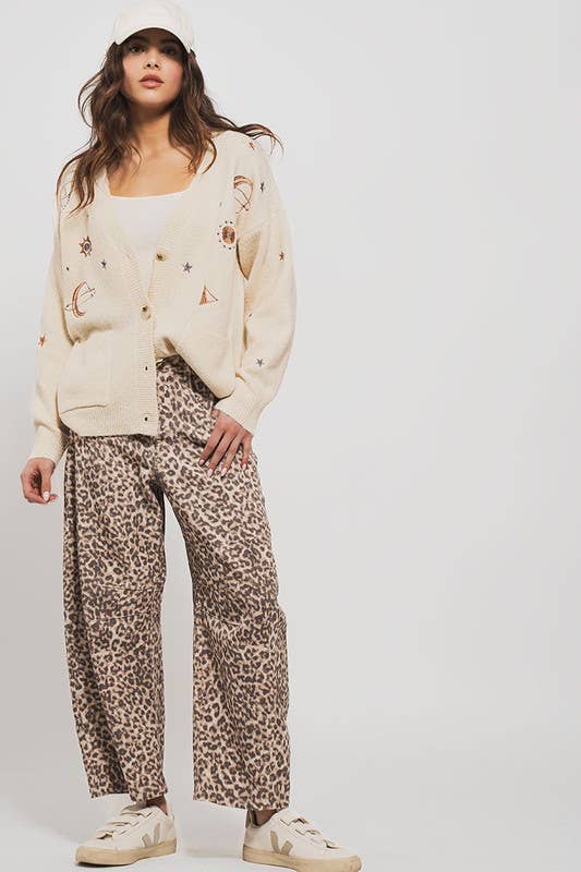 Leopard Print Barrel Jeans