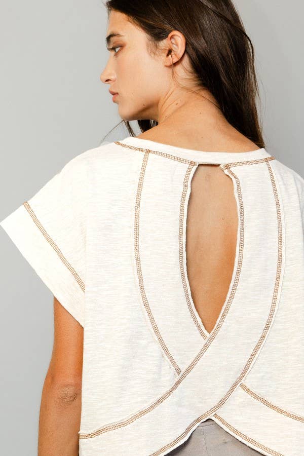 Overlap Open Back Reverse Stitched Crop Top