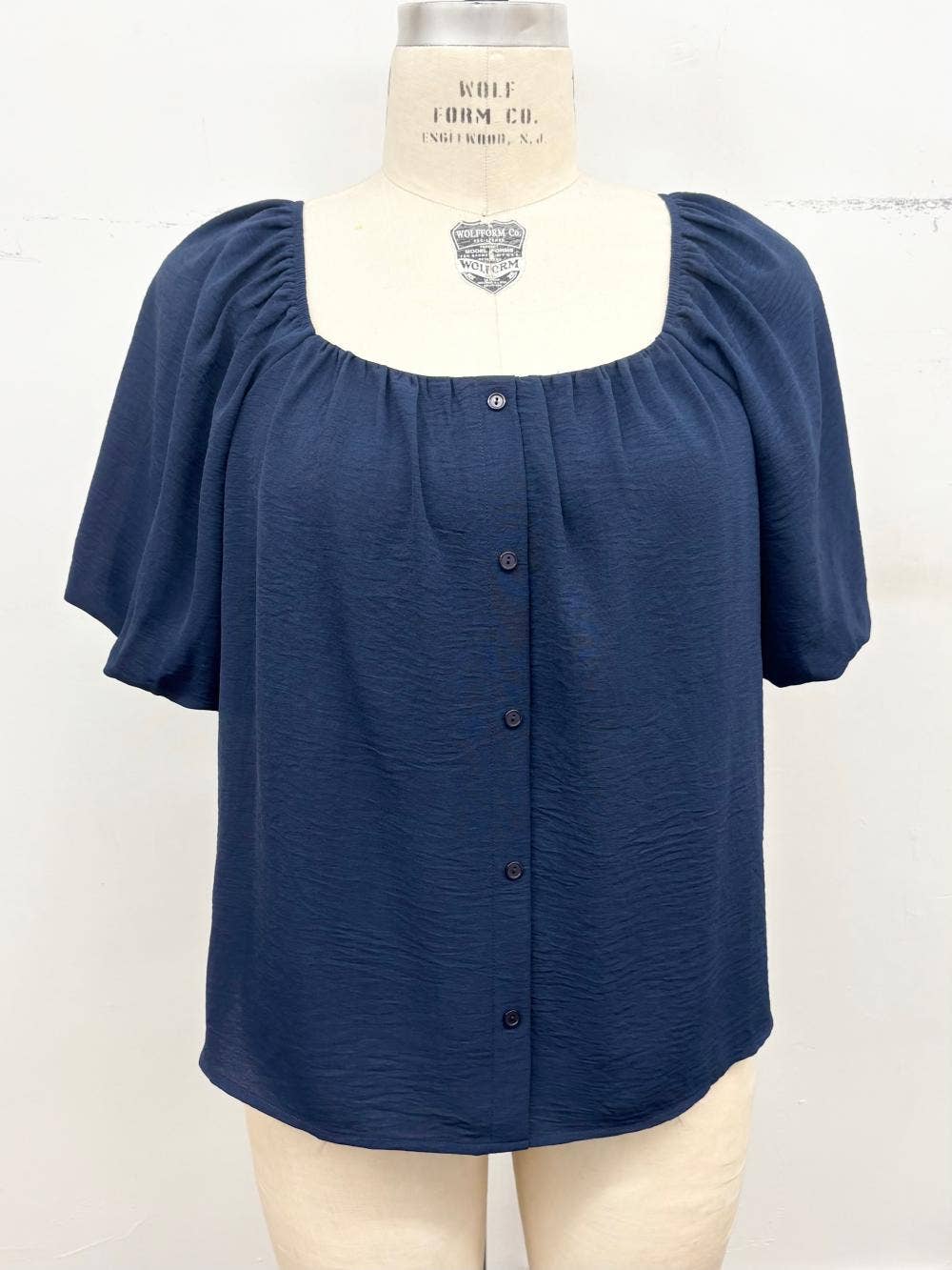 Plus Size Bubble Sleeve Button Front Blouse