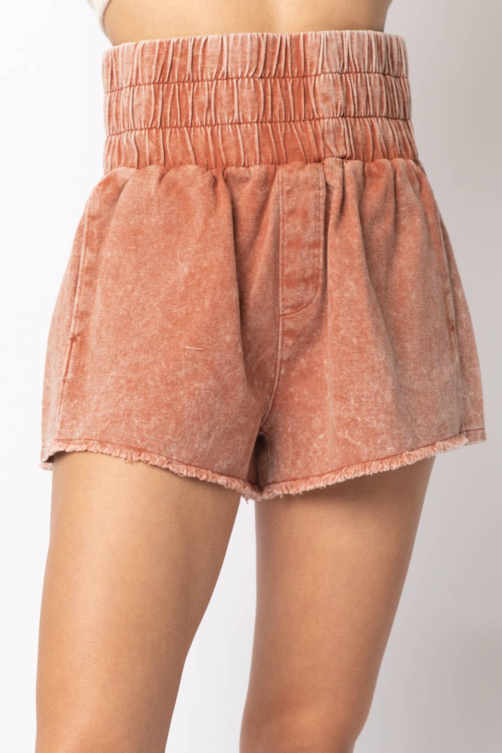 High-Waist Washed Twill Shorts