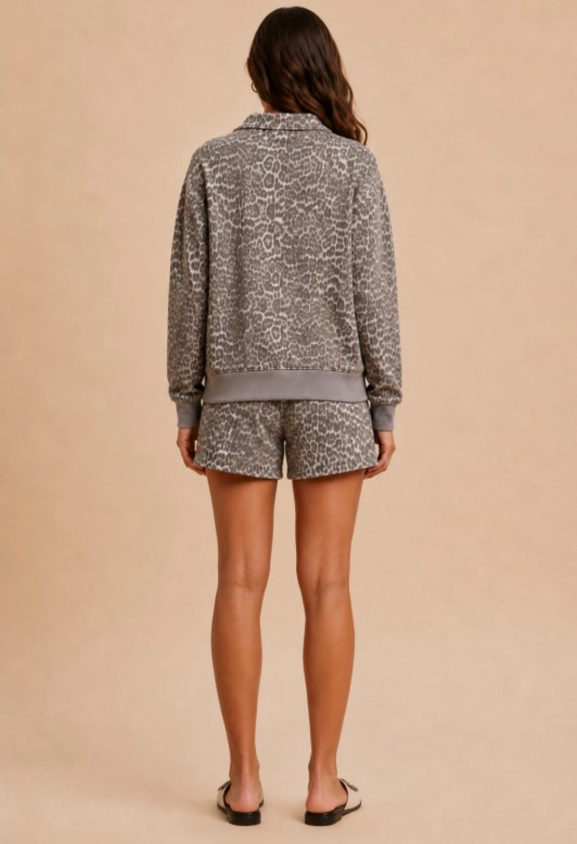 Leopard Printed Terry Top & Shorts Set