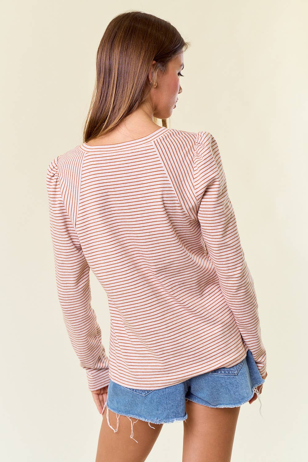 Light Weight Striped Jersey Puff Long Sleeve Top
