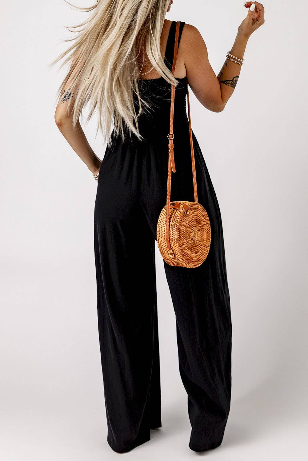 Smocked Tank Wide Leg Jumpsuit with Pockets